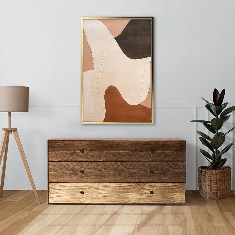 Canvas Wall Art Stretched Over Wooden Frame with Floating Frame and Shades Of Brown Abstract Painting CV4222 - Al Rugaib Furniture