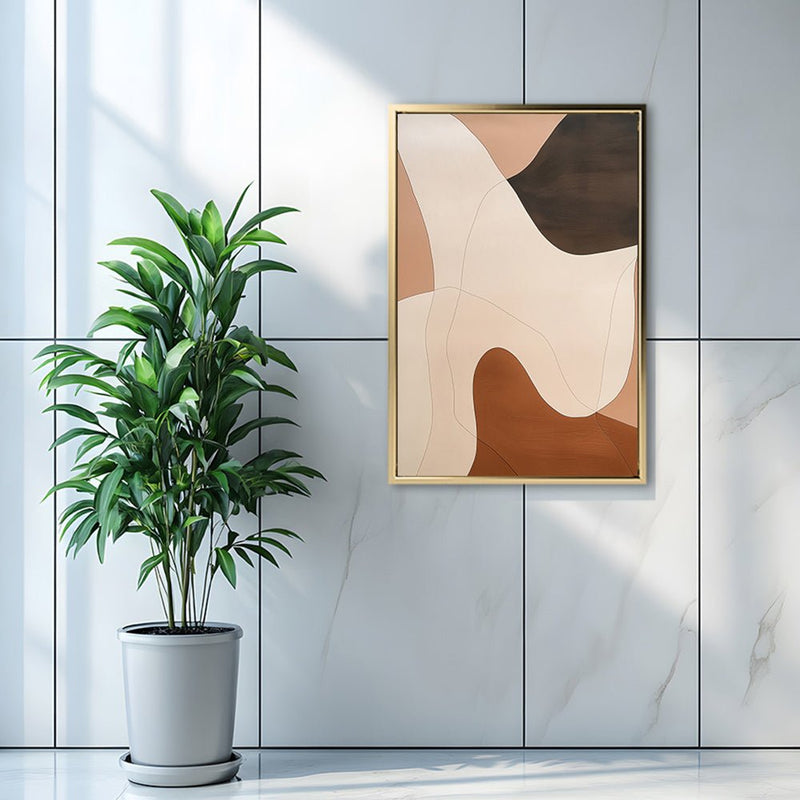 Canvas Wall Art Stretched Over Wooden Frame with Floating Frame and Shades Of Brown Abstract Painting CV4222 - Al Rugaib Furniture