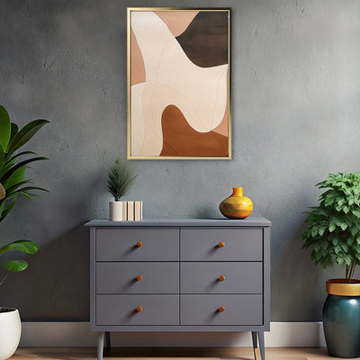 Canvas Wall Art Stretched Over Wooden Frame with Floating Frame and Shades Of Brown Abstract Painting CV4222 - Al Rugaib Furniture