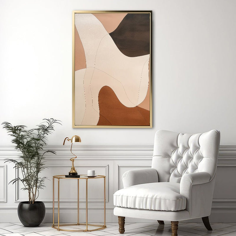 Canvas Wall Art Stretched Over Wooden Frame with Floating Frame and Shades Of Brown Abstract Painting CV4222 - Al Rugaib Furniture