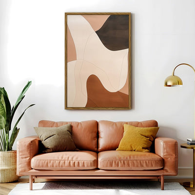 Canvas Wall Art Stretched Over Wooden Frame with Floating Frame and Shades Of Brown Abstract Painting CV4222 - Al Rugaib Furniture