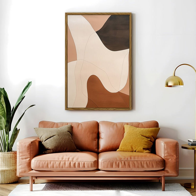 Canvas Wall Art Stretched Over Wooden Frame with Floating Frame and Shades Of Brown Abstract Painting CV4222 - Al Rugaib Furniture
