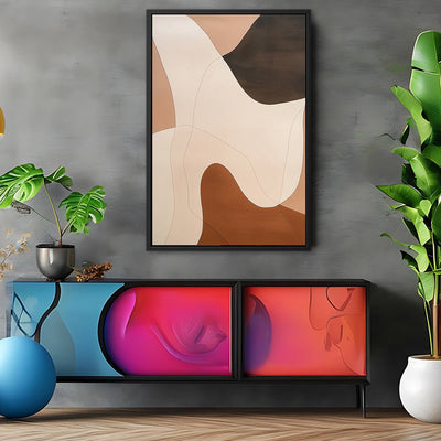 Canvas Wall Art Stretched Over Wooden Frame with Floating Frame and Shades Of Brown Abstract Painting CV4222 - Al Rugaib Furniture