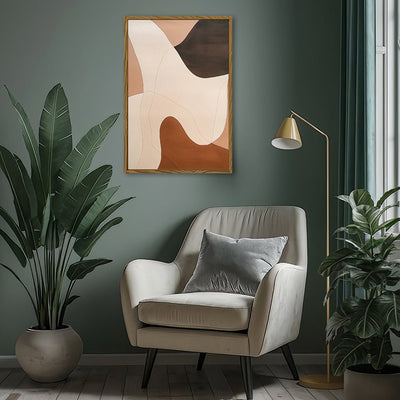 Canvas Wall Art Stretched Over Wooden Frame with Floating Frame and Shades Of Brown Abstract Painting CV4222 - Al Rugaib Furniture