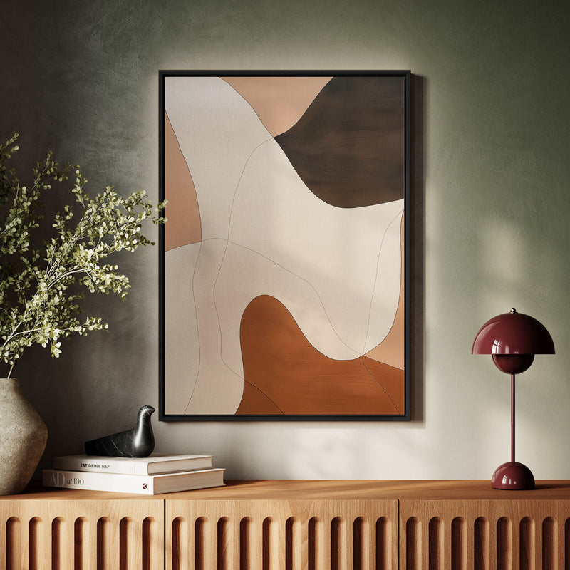 Canvas Wall Art Stretched Over Wooden Frame with Floating Frame and Shades Of Brown Abstract Painting CV4222 - Al Rugaib Furniture