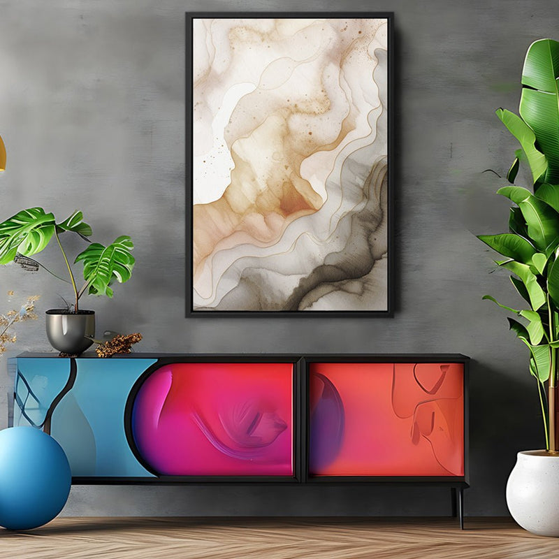 Canvas Wall Art Stretched Over Wooden Frame with Floating Frame and Shades Of Brown Painting CV4223 - Al Rugaib Furniture