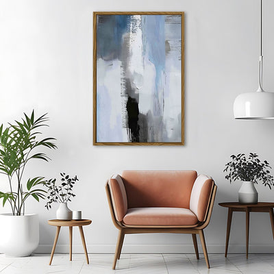 Canvas Wall Art Stretched Over Wooden Frame with Floating Frame and Shades Of Grey Abstract Painting CV4224 - Al Rugaib Furniture