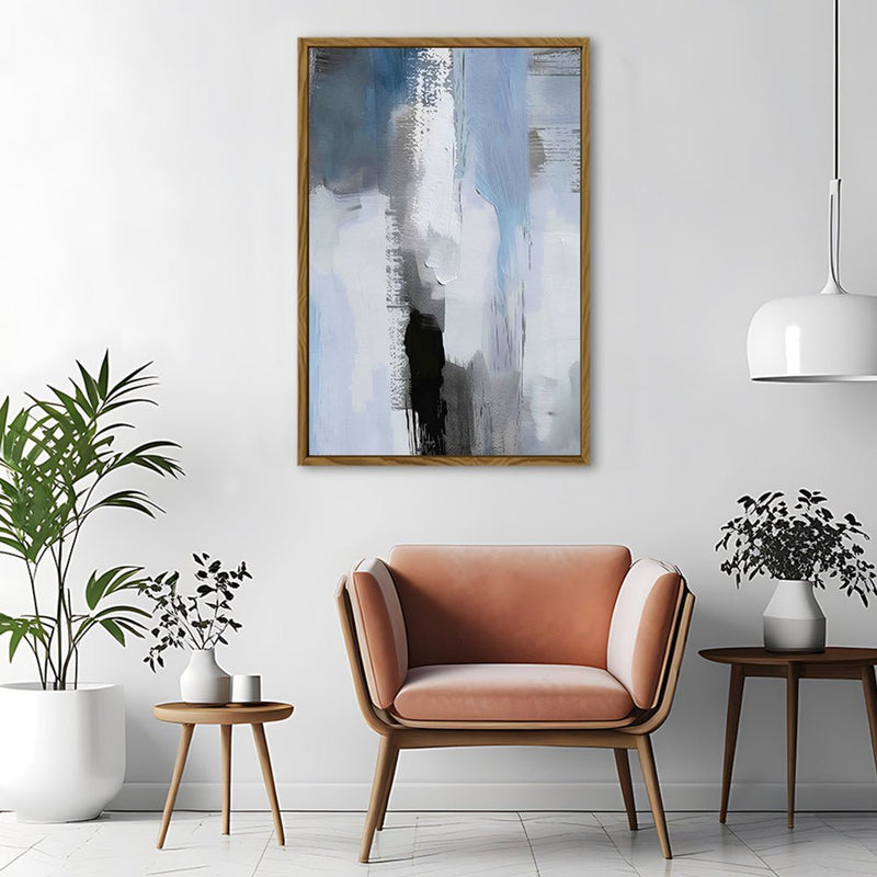 Canvas Wall Art Stretched Over Wooden Frame with Floating Frame and Shades Of Grey Abstract Painting CV4224 - Al Rugaib Furniture