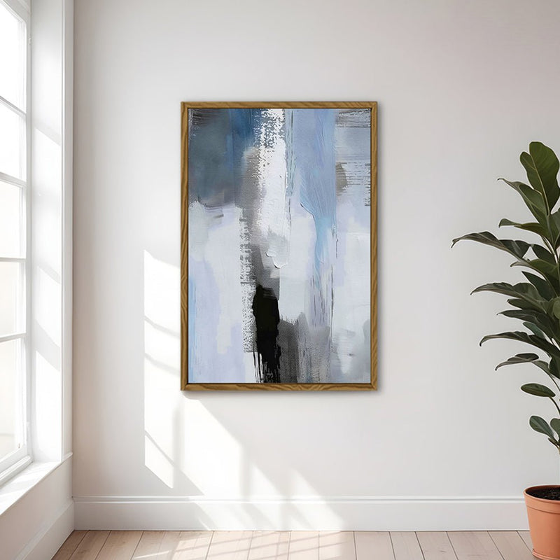 Canvas Wall Art Stretched Over Wooden Frame with Floating Frame and Shades Of Grey Abstract Painting CV4224 - Al Rugaib Furniture