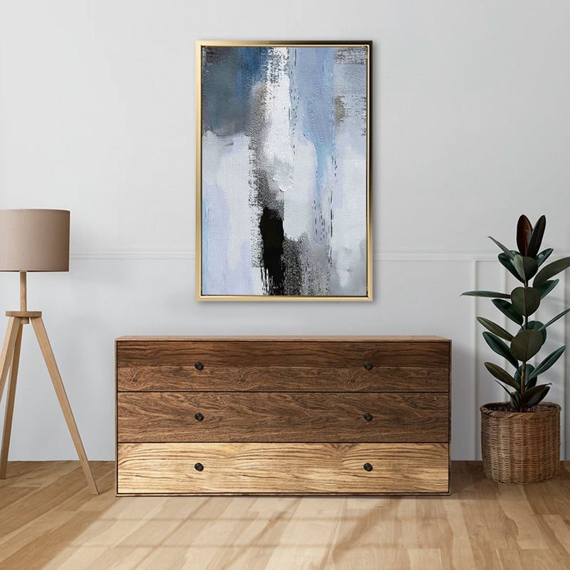 Canvas Wall Art Stretched Over Wooden Frame with Floating Frame and Shades Of Grey Abstract Painting CV4224 - Al Rugaib Furniture