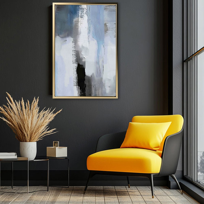 Canvas Wall Art Stretched Over Wooden Frame with Floating Frame and Shades Of Grey Abstract Painting CV4224 - Al Rugaib Furniture