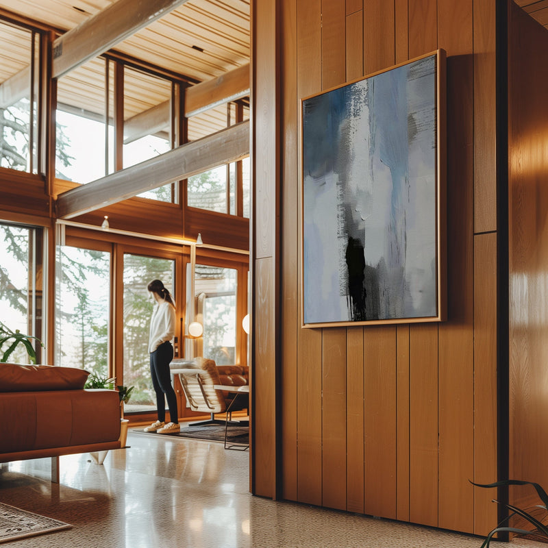 Canvas Wall Art Stretched Over Wooden Frame with Floating Frame and Shades Of Grey Abstract Painting CV4224 - Al Rugaib Furniture