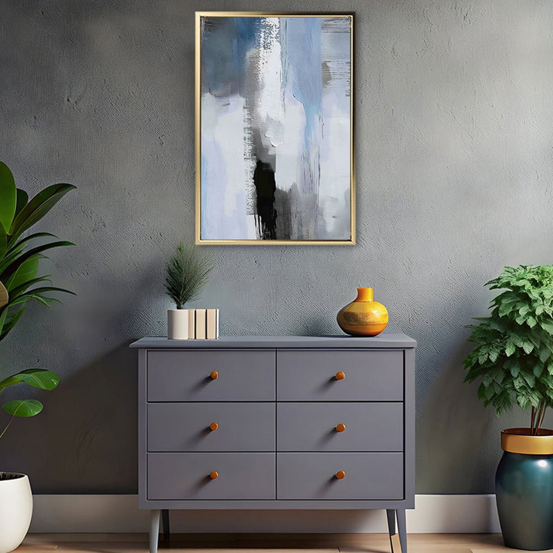 Canvas Wall Art Stretched Over Wooden Frame with Floating Frame and Shades Of Grey Abstract Painting CV4224 - Al Rugaib Furniture