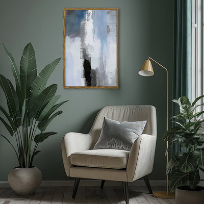 Canvas Wall Art Stretched Over Wooden Frame with Floating Frame and Shades Of Grey Abstract Painting CV4224 - Al Rugaib Furniture