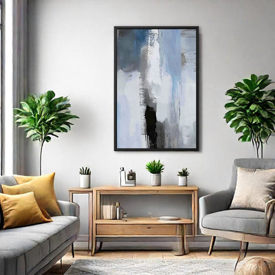 Canvas Wall Art Stretched Over Wooden Frame with Floating Frame and Shades Of Grey Abstract Painting CV4224 - Al Rugaib Furniture