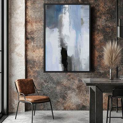Canvas Wall Art Stretched Over Wooden Frame with Floating Frame and Shades Of Grey Abstract Painting CV4224 - Al Rugaib Furniture