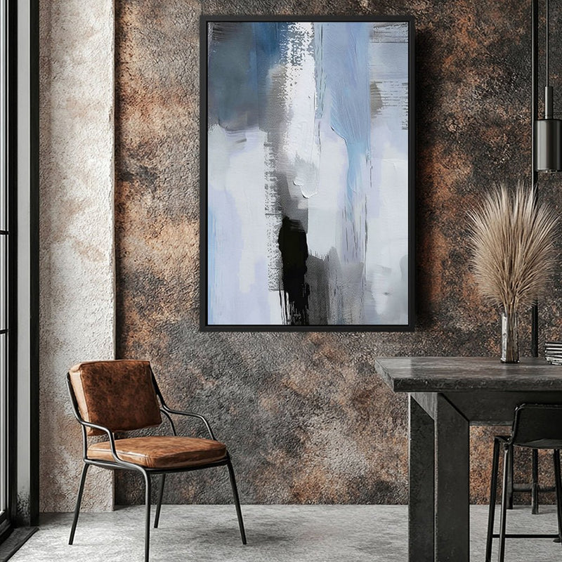 Canvas Wall Art Stretched Over Wooden Frame with Floating Frame and Shades Of Grey Abstract Painting CV4224 - Al Rugaib Furniture