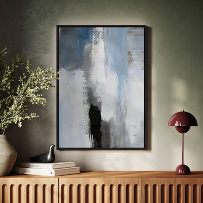 Canvas Wall Art Stretched Over Wooden Frame with Floating Frame and Shades Of Grey Abstract Painting CV4224 - Al Rugaib Furniture