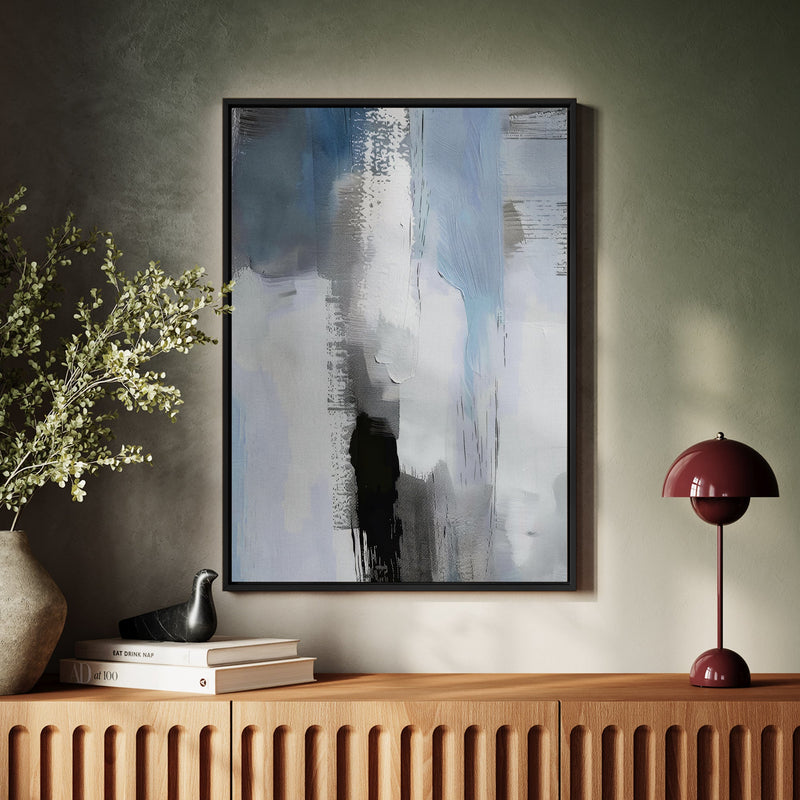Canvas Wall Art Stretched Over Wooden Frame with Floating Frame and Shades Of Grey Abstract Painting CV4224 - Al Rugaib Furniture
