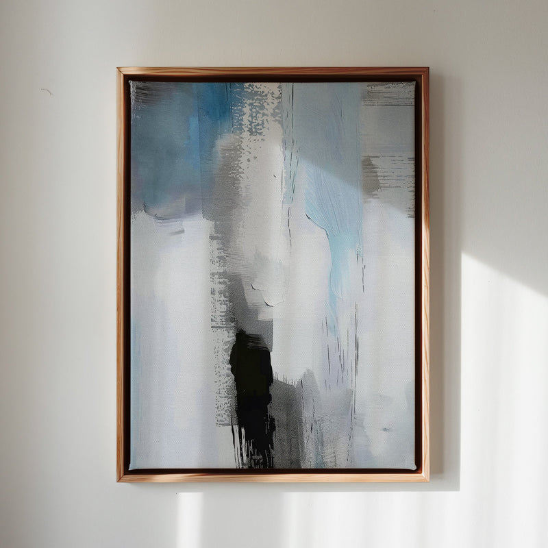 Canvas Wall Art Stretched Over Wooden Frame with Floating Frame and Shades Of Grey Abstract Painting CV4224 - Al Rugaib Furniture