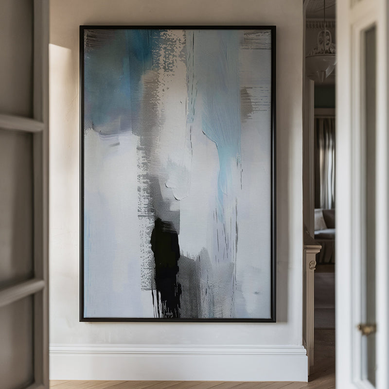 Canvas Wall Art Stretched Over Wooden Frame with Floating Frame and Shades Of Grey Abstract Painting CV4224 - Al Rugaib Furniture