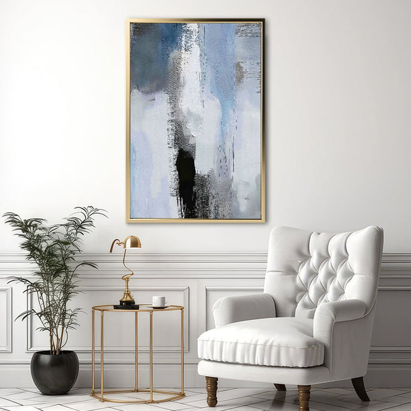 Canvas Wall Art Stretched Over Wooden Frame with Floating Frame and Shades Of Grey Abstract Painting CV4224 - Al Rugaib Furniture