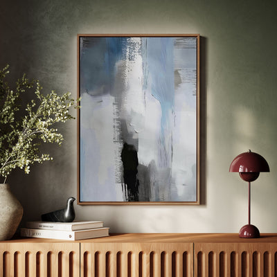 Canvas Wall Art Stretched Over Wooden Frame with Floating Frame and Shades Of Grey Abstract Painting CV4224 - Al Rugaib Furniture