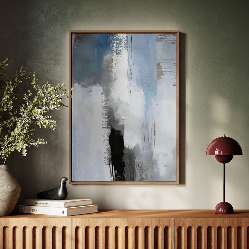 Canvas Wall Art Stretched Over Wooden Frame with Floating Frame and Shades Of Grey Abstract Painting CV4224 - Al Rugaib Furniture