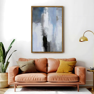 Canvas Wall Art Stretched Over Wooden Frame with Floating Frame and Shades Of Grey Abstract Painting CV4224 - Al Rugaib Furniture