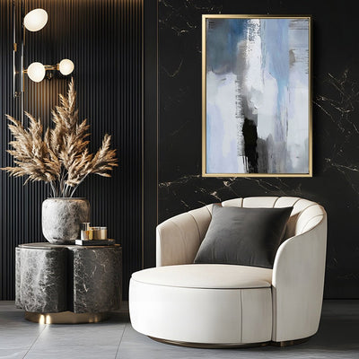 Canvas Wall Art Stretched Over Wooden Frame with Floating Frame and Shades Of Grey Abstract Painting CV4224 - Al Rugaib Furniture