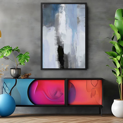 Canvas Wall Art Stretched Over Wooden Frame with Floating Frame and Shades Of Grey Abstract Painting CV4224 - Al Rugaib Furniture
