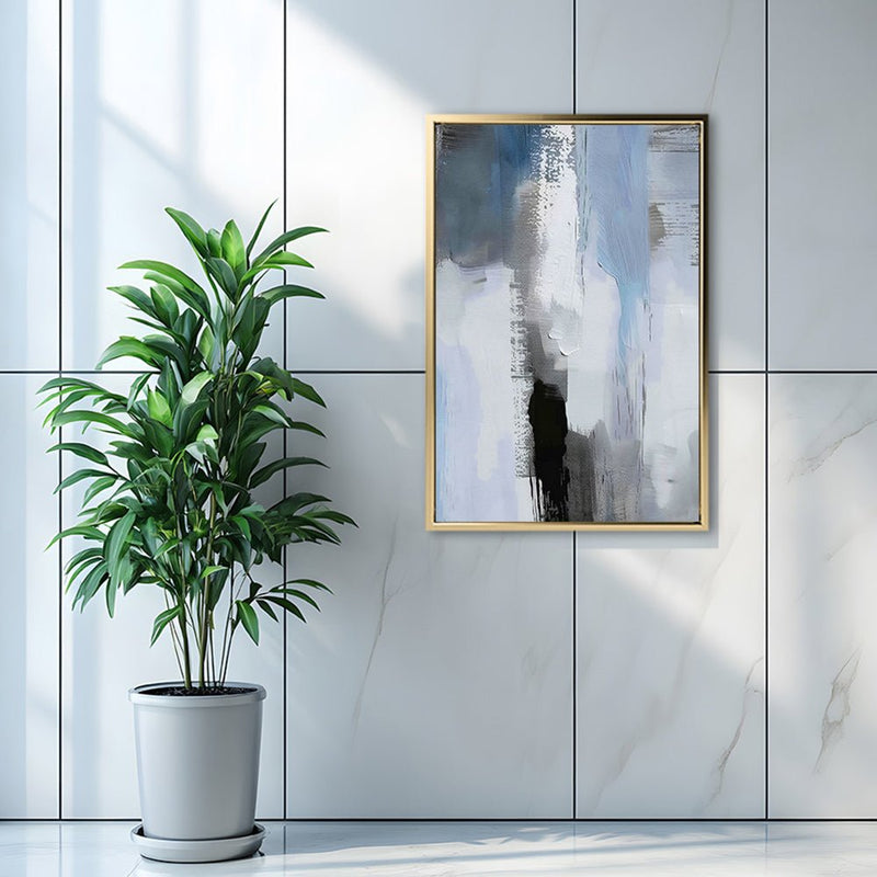 Canvas Wall Art Stretched Over Wooden Frame with Floating Frame and Shades Of Grey Abstract Painting CV4224 - Al Rugaib Furniture