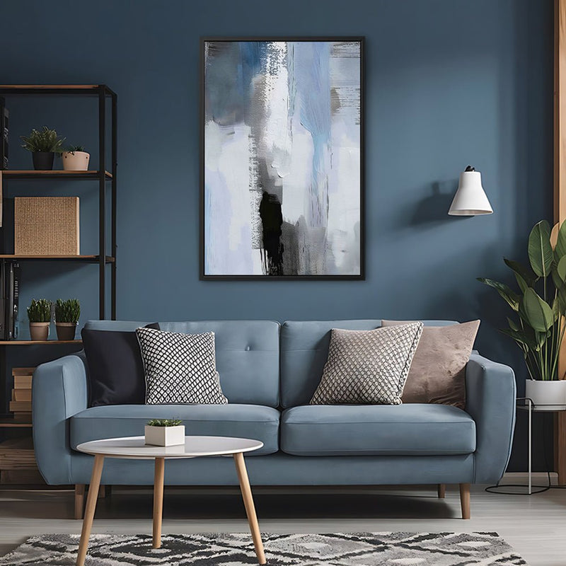 Canvas Wall Art Stretched Over Wooden Frame with Floating Frame and Shades Of Grey Abstract Painting CV4224 - Al Rugaib Furniture