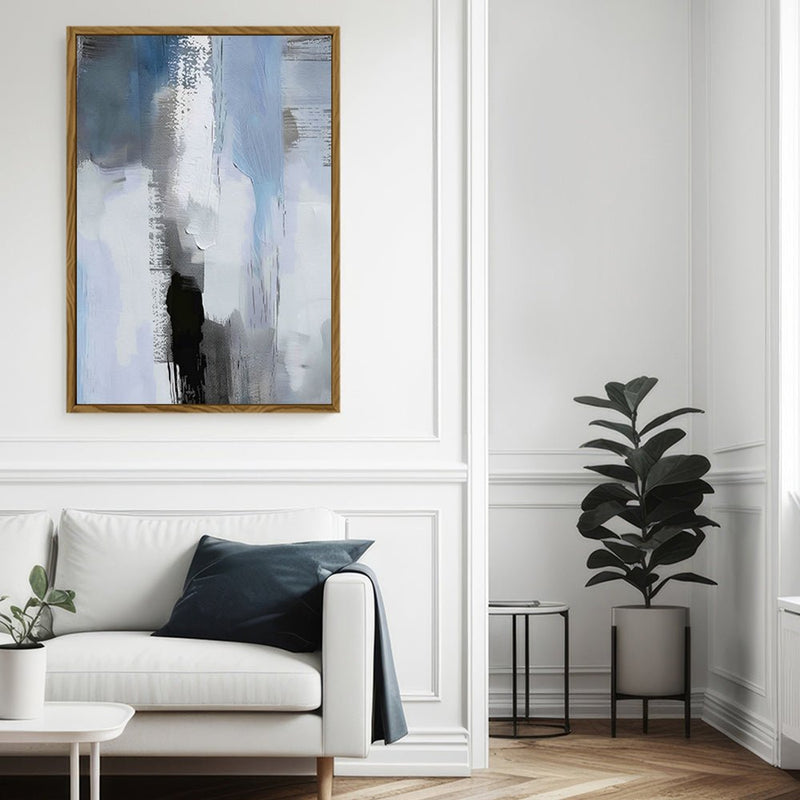 Canvas Wall Art Stretched Over Wooden Frame with Floating Frame and Shades Of Grey Abstract Painting CV4224 - Al Rugaib Furniture