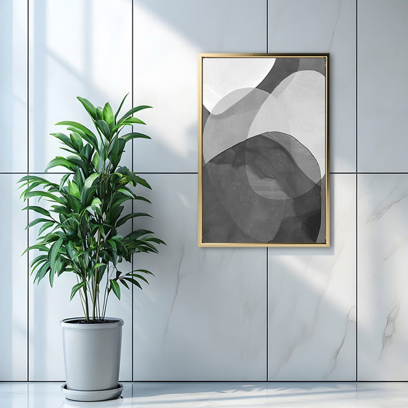 Canvas Wall Art Stretched Over Wooden Frame with Floating Frame and Shades Of Grey Abstract Painting CV4225 - Al Rugaib Furniture