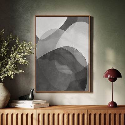 Canvas Wall Art Stretched Over Wooden Frame with Floating Frame and Shades Of Grey Abstract Painting CV4225 - Al Rugaib Furniture
