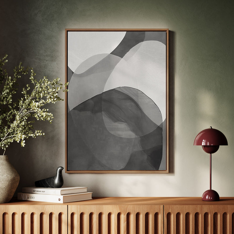 Canvas Wall Art Stretched Over Wooden Frame with Floating Frame and Shades Of Grey Abstract Painting CV4225 - Al Rugaib Furniture