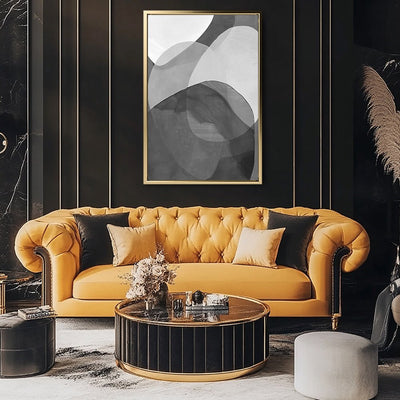 Canvas Wall Art Stretched Over Wooden Frame with Floating Frame and Shades Of Grey Abstract Painting CV4225 - Al Rugaib Furniture