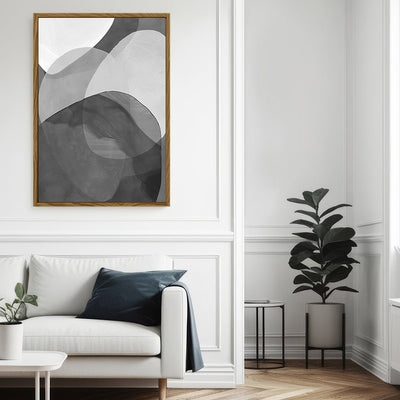 Canvas Wall Art Stretched Over Wooden Frame with Floating Frame and Shades Of Grey Abstract Painting CV4225 - Al Rugaib Furniture