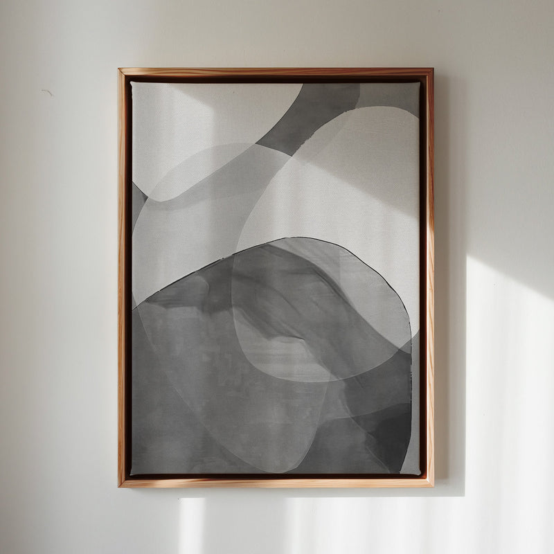 Canvas Wall Art Stretched Over Wooden Frame with Floating Frame and Shades Of Grey Abstract Painting CV4225 - Al Rugaib Furniture