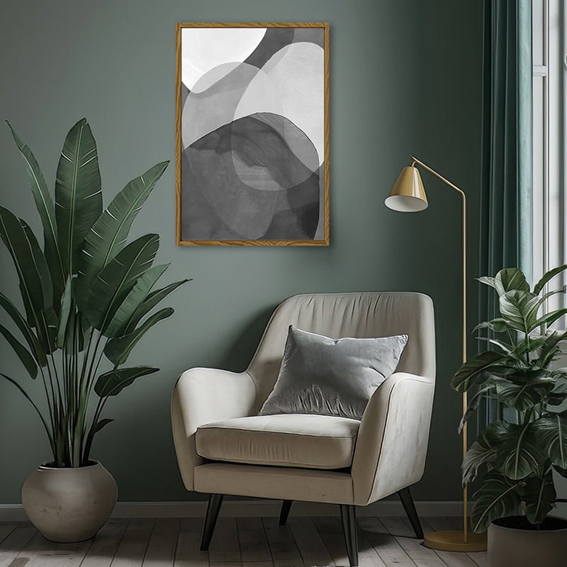Canvas Wall Art Stretched Over Wooden Frame with Floating Frame and Shades Of Grey Abstract Painting CV4225 - Al Rugaib Furniture