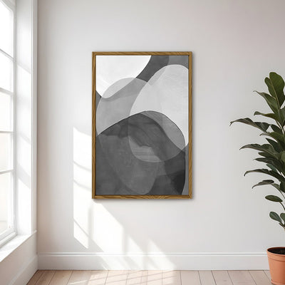 Canvas Wall Art Stretched Over Wooden Frame with Floating Frame and Shades Of Grey Abstract Painting CV4225 - Al Rugaib Furniture