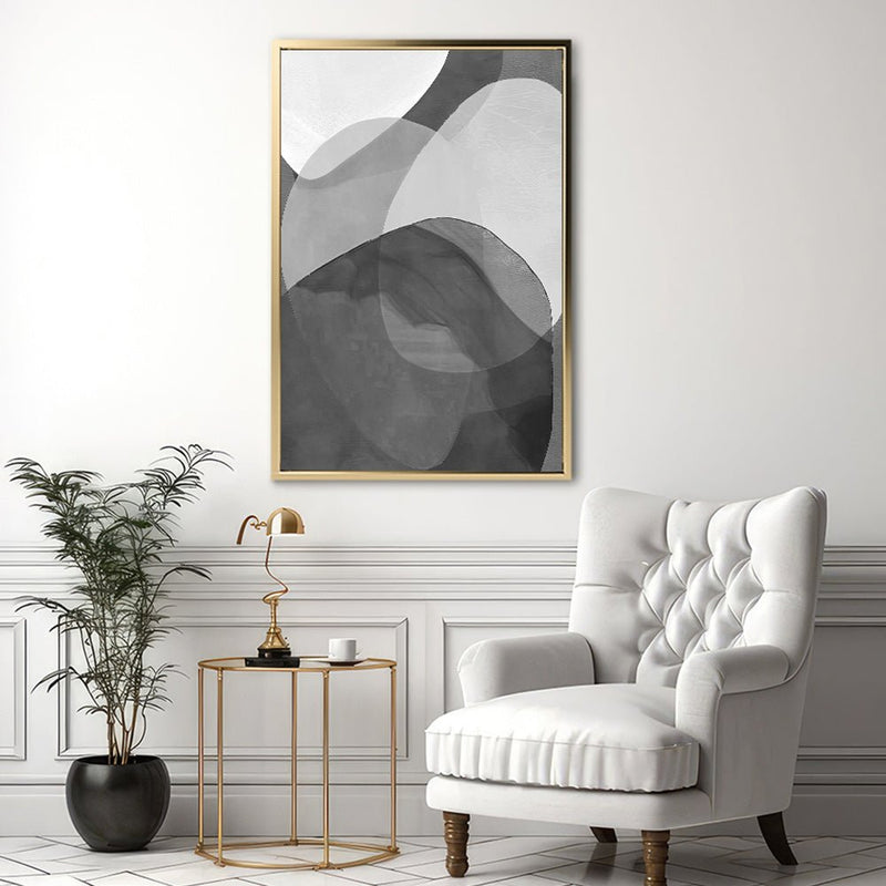 Canvas Wall Art Stretched Over Wooden Frame with Floating Frame and Shades Of Grey Abstract Painting CV4225 - Al Rugaib Furniture