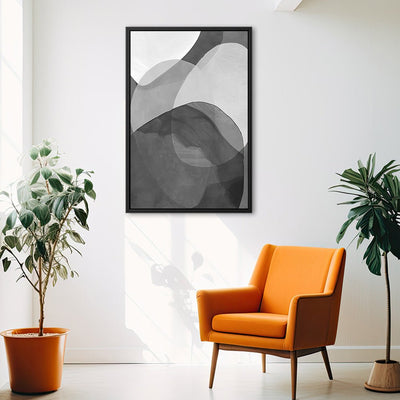 Canvas Wall Art Stretched Over Wooden Frame with Floating Frame and Shades Of Grey Abstract Painting CV4225 - Al Rugaib Furniture