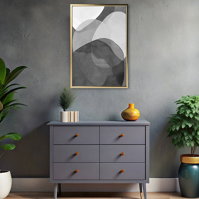 Canvas Wall Art Stretched Over Wooden Frame with Floating Frame and Shades Of Grey Abstract Painting CV4225 - Al Rugaib Furniture