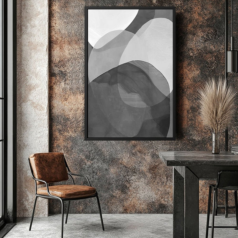 Canvas Wall Art Stretched Over Wooden Frame with Floating Frame and Shades Of Grey Abstract Painting CV4225 - Al Rugaib Furniture