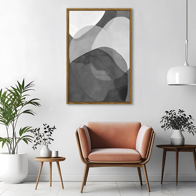 Canvas Wall Art Stretched Over Wooden Frame with Floating Frame and Shades Of Grey Abstract Painting CV4225 - Al Rugaib Furniture