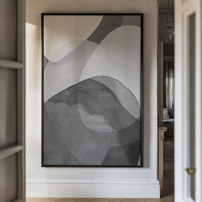 Canvas Wall Art Stretched Over Wooden Frame with Floating Frame and Shades Of Grey Abstract Painting CV4225 - Al Rugaib Furniture