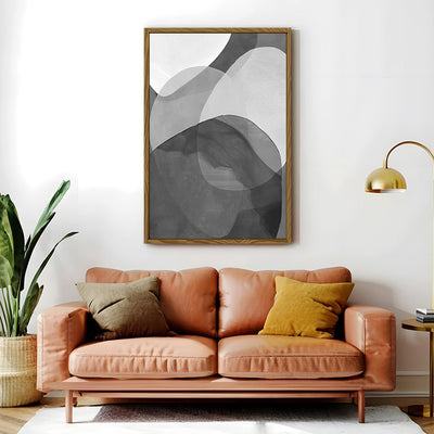 Canvas Wall Art Stretched Over Wooden Frame with Floating Frame and Shades Of Grey Abstract Painting CV4225 - Al Rugaib Furniture