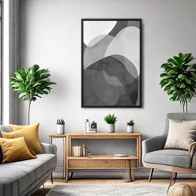 Canvas Wall Art Stretched Over Wooden Frame with Floating Frame and Shades Of Grey Abstract Painting CV4225 - Al Rugaib Furniture